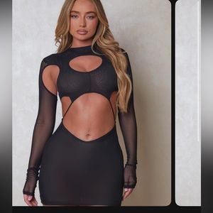 Mars the label “cut out mesh mini dress”
